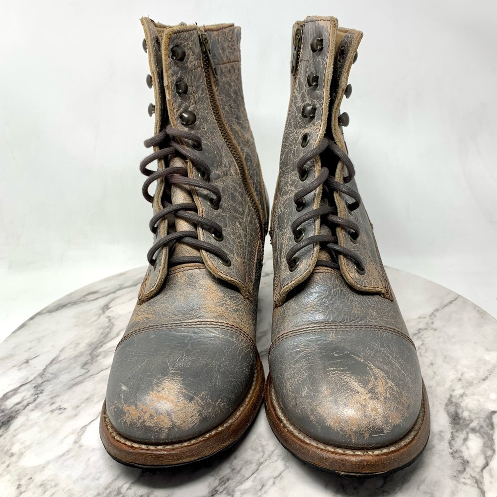 Bed Stu Judgement Distressed Gray Leather Lace Up Boots 9.5 Boho Moto Rugged - Picture 4 of 16